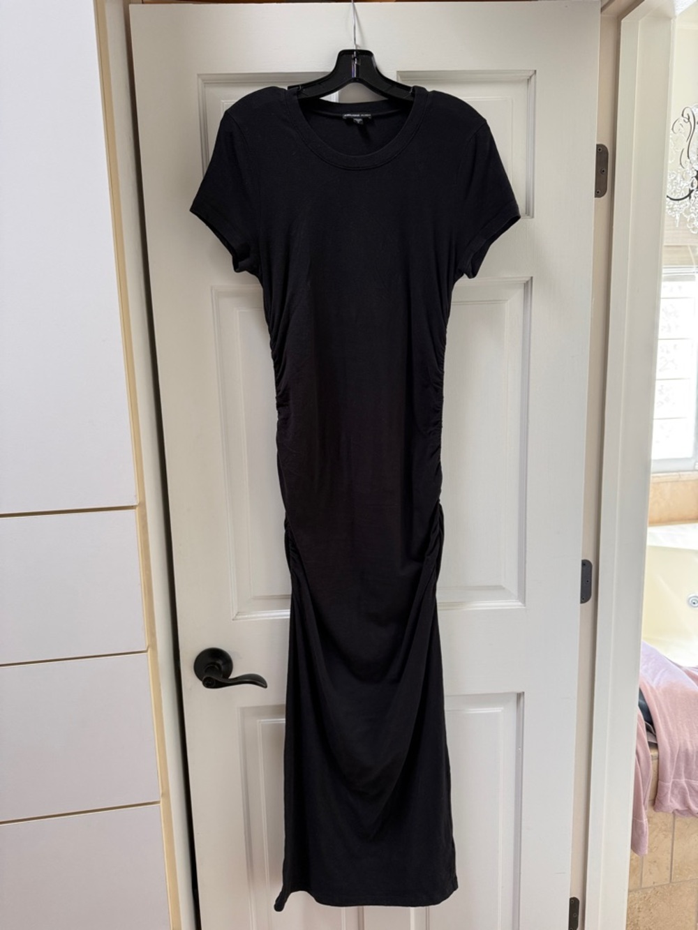 James Perse Black Short-Sleeve Ruched Maxi Dress